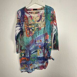 Katharina Marie Womens Abstract 3/4 Sleeve Tunic Top XL Multicolor Lightweight